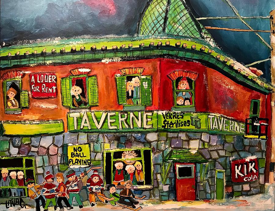 Taverne Lachine 18th Avenue and Piche 1965 Painting by Michael Litvack