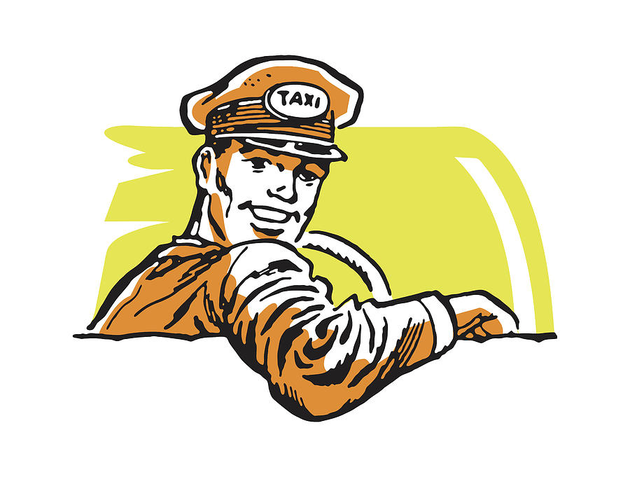 Transportation Drawing - Taxi Driver with Arm on Front Seat by CSA Images