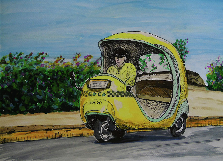 Landscape Drawing - Taxi by Maria Woithofer