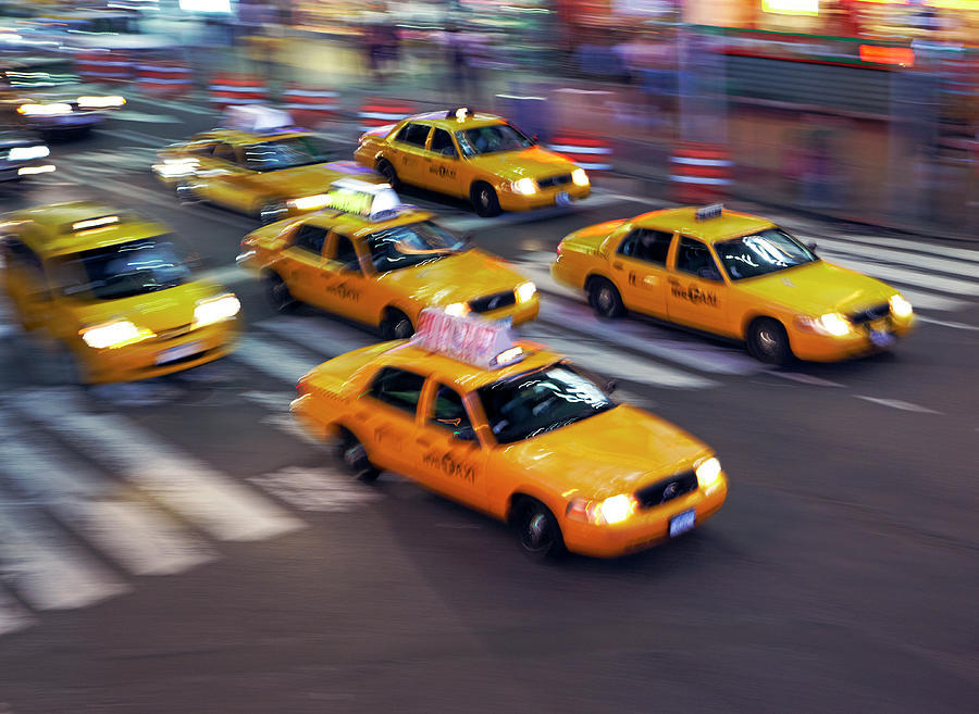 Times Square Photograph - Taxis by Allan Baxter
