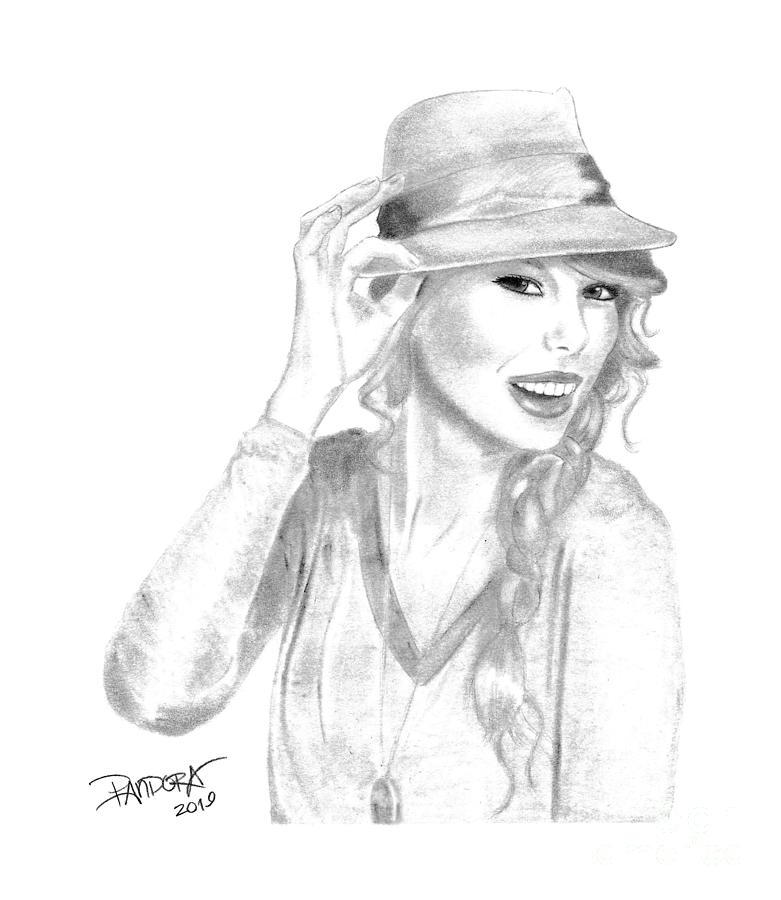 Taylor Swift Drawing - Taylor Swift Tipping Hat by Pandora Art