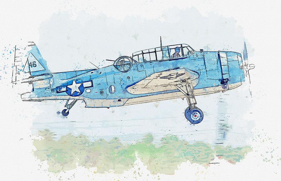 TBM-3E Dirty watercolor by Ahmet Asar Painting by Celestial Images