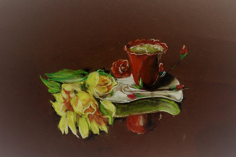 Tea cup with flowers. Painting by Khalid Saeed