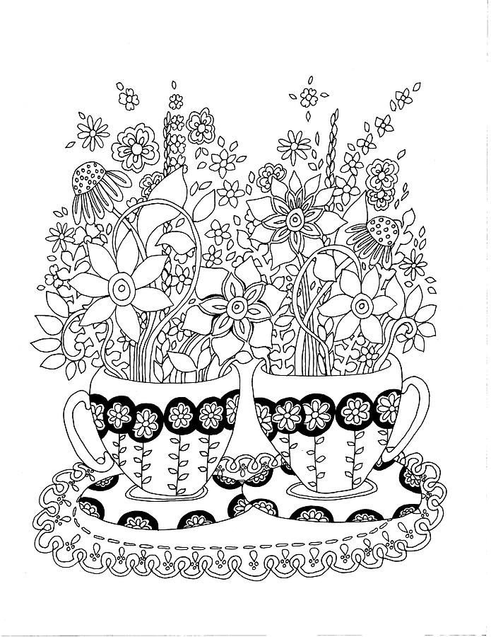Tea Digital Art - Tea Cups Garden by Kim Kosirog