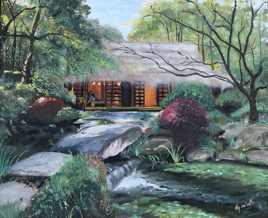 Tea House in Hangzhou - 16X20 Oil on Canvas by Hyacinth Paul Painting by Hyacinth Paul