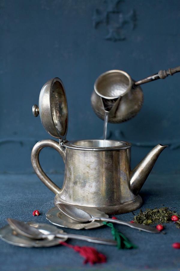 Tea In A Silver Teapot Photograph by Alicja Koll