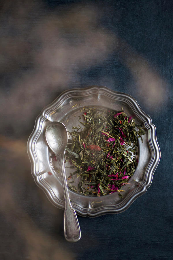 Tea Leaves On A Metal Dish With A Spoon Photograph by Alicja Koll