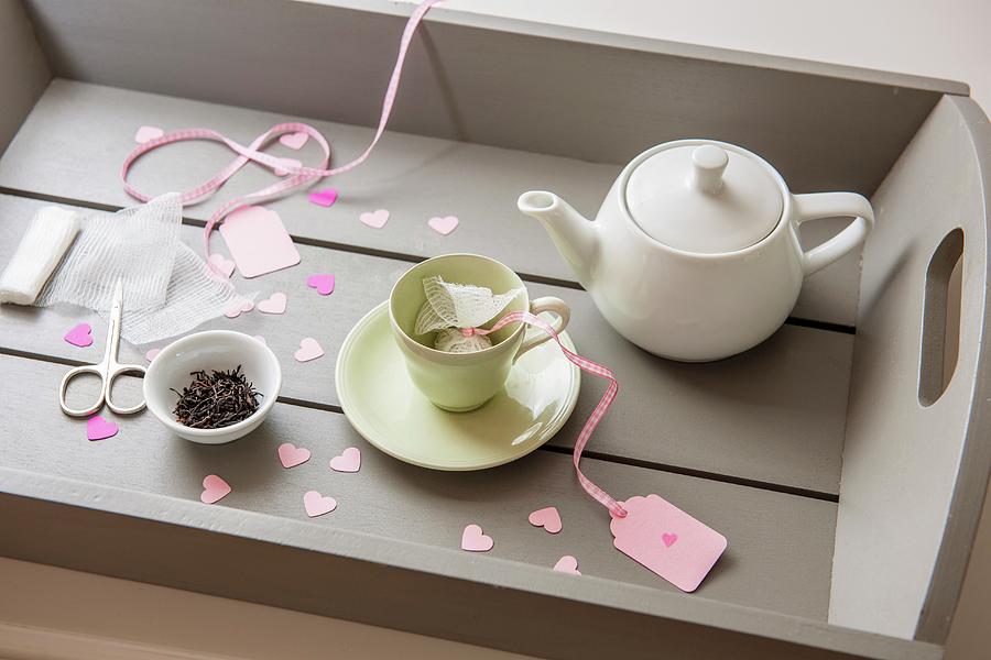 Tea Set And Hand-made Teabags On Tray Photograph by Moog & Van Deelen