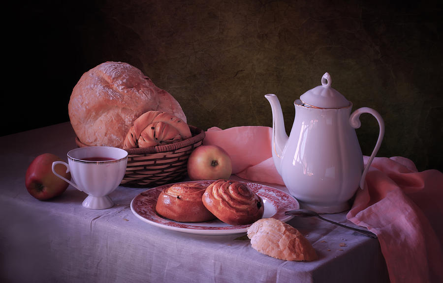 Still Life Photograph - Tea Still Life With Bread by Tatyana Skorokhod (??????? ????????)