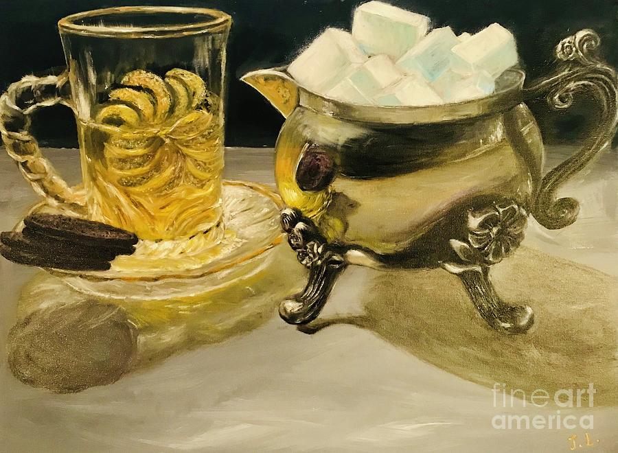 Tea Time painting in oil  Painting by Lavender Liu