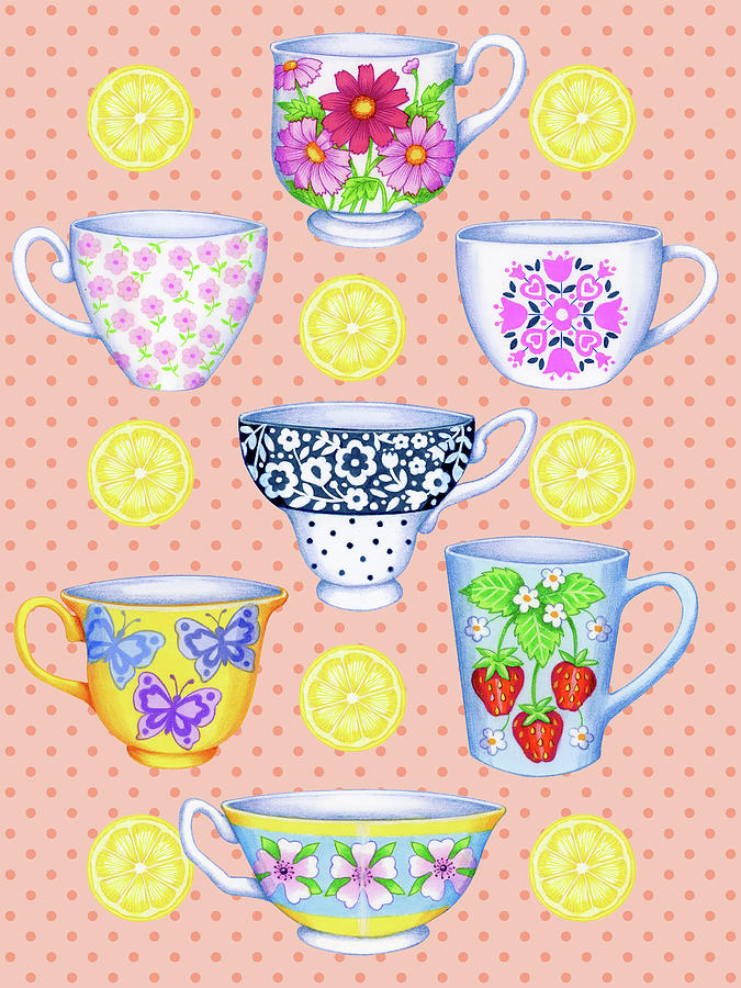 Pattern Digital Art - Teacups 1 by Kimura Designs