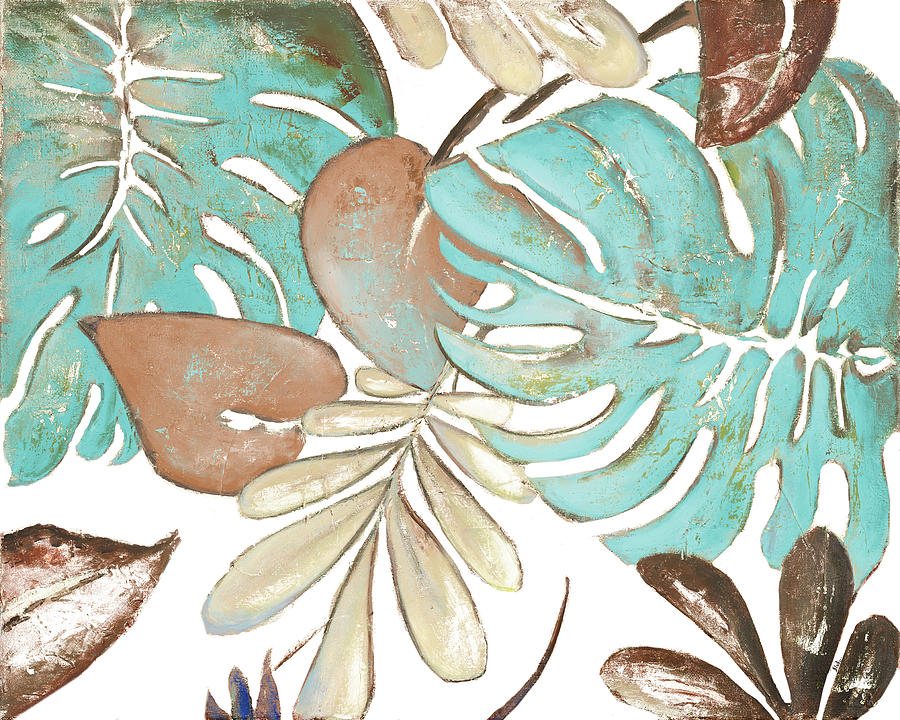 Teal Painting - Teal And Tan Palms I by Patricia Pinto