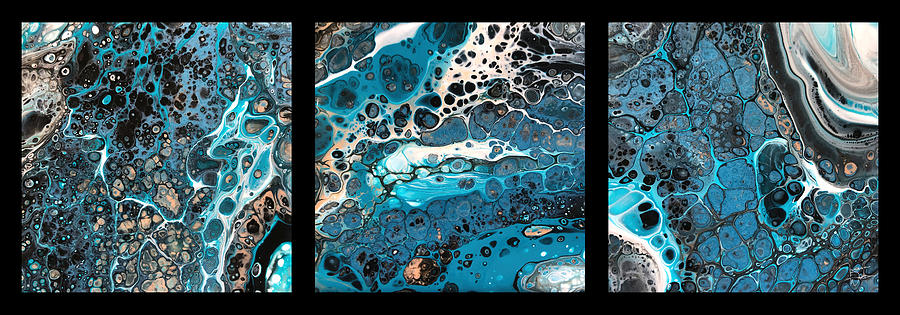 Teal, Black, and Bronze Triptych on Black by Teresa Wilson Painting by Teresa Wilson