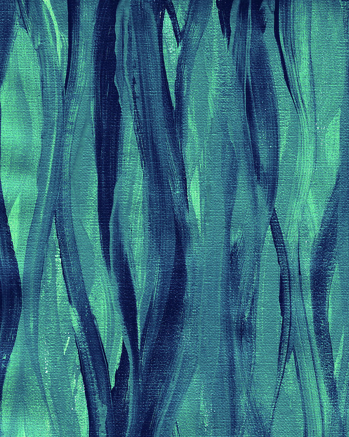 Teal Blue Seaweed Abstract Organic Lines I Painting