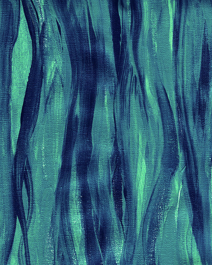 Teal Blue Seaweed Abstract Organic Lines II Painting by Irina Sztukowski