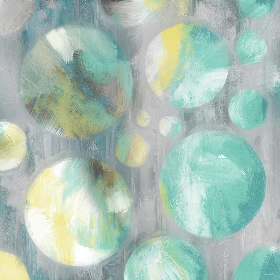 Abstract Mixed Media - Teal Bubbly Abstract by Dan Meneely