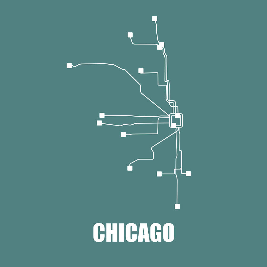 Chicago Digital Art - Teal Chicago Subway Map by Naxart Studio