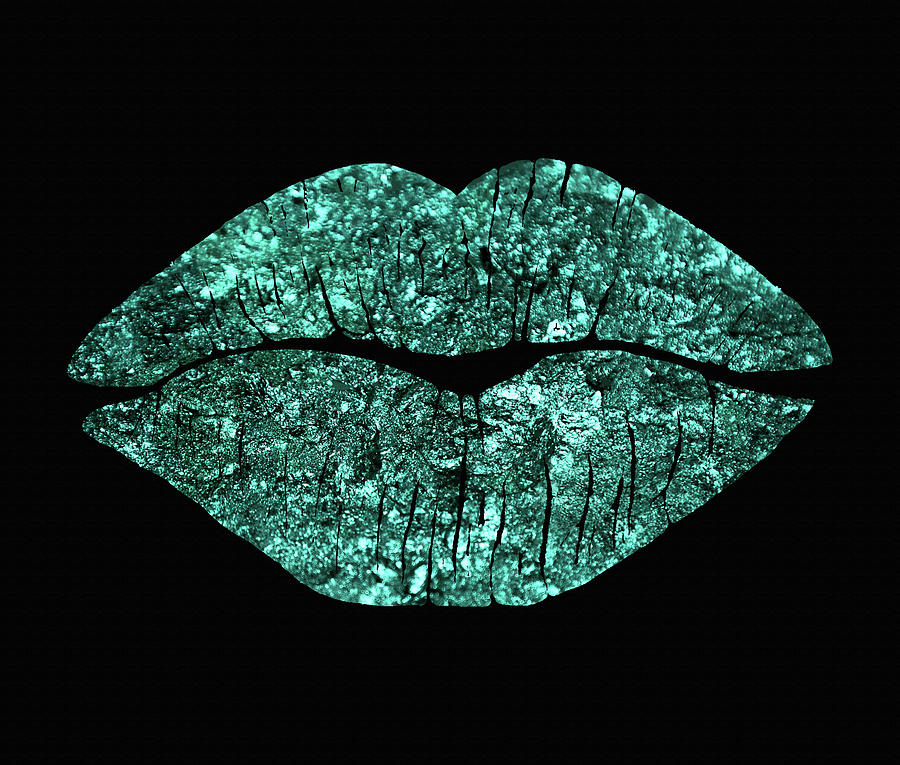 Lips Digital Art - Teal Glitter Kiss by Tina Lavoie