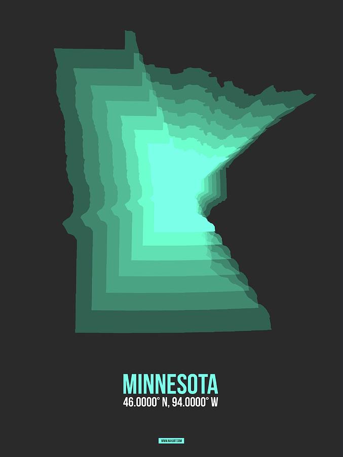 Minneapolis Digital Art - Teal Map of Minnesota by Naxart Studio