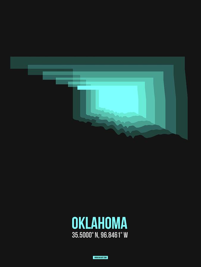 Tulsa Digital Art - Teal Map of Oklahoma  by Naxart Studio