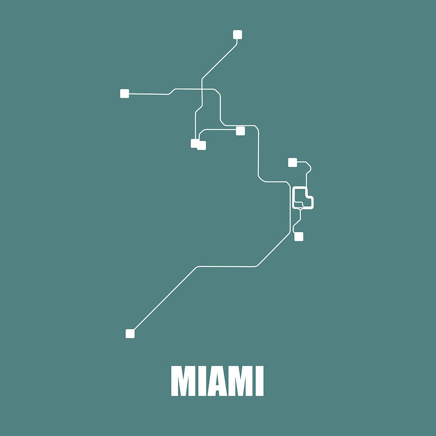 Miami Digital Art - Teal Miami Subway Map by Naxart Studio