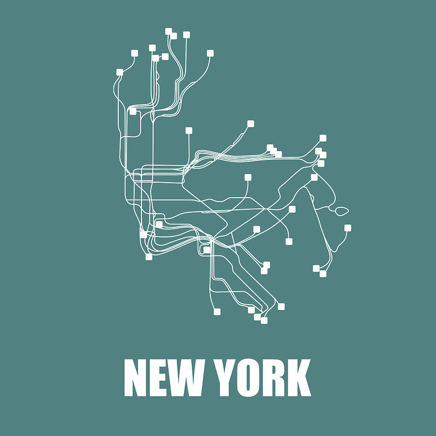 Map Digital Art - Teal New York Subway Map  by Naxart Studio