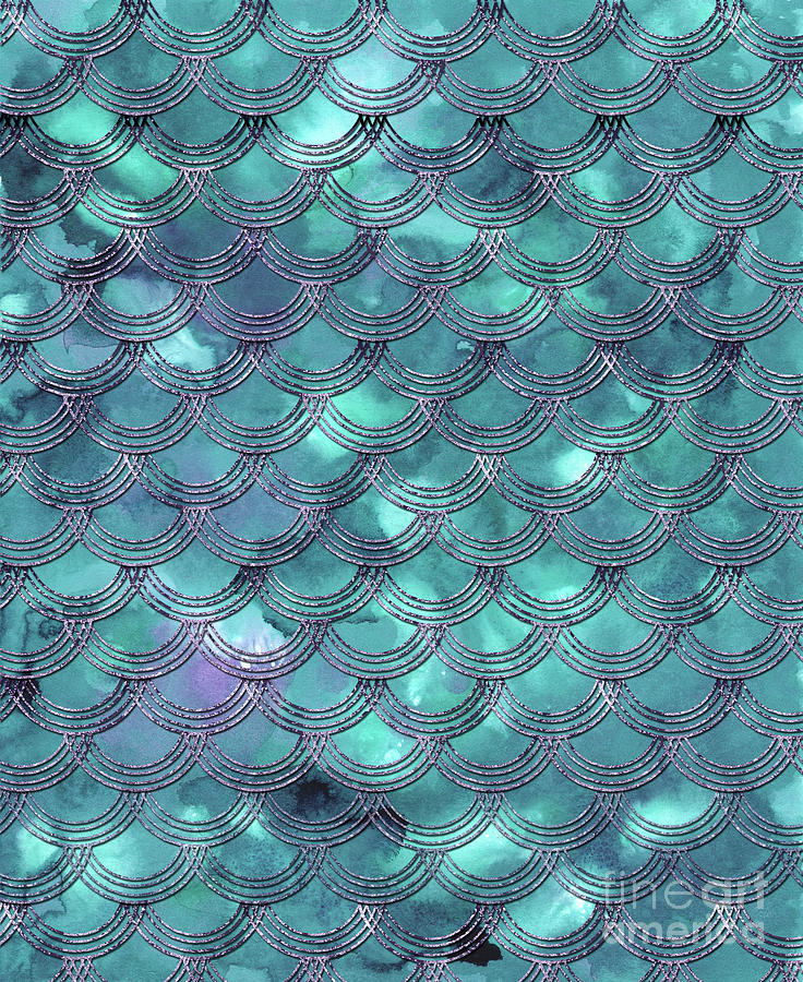 Pattern Mixed Media - Teal Purple Mermaid Scales Glam #1 #shiny #decor #art  by Anitas and Bellas Art