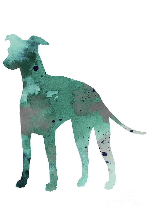 Dog Painting - Teal silhouette of a Whippet standing facing left by Joanna Szmerdt