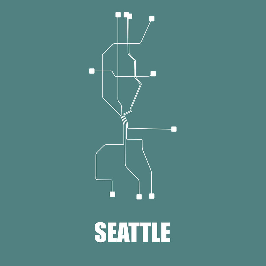 Seattle Digital Art - Teal Subway Map of Seattle by Naxart Studio
