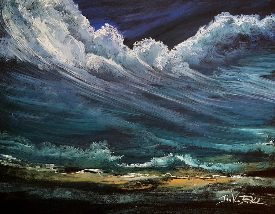 Teal Wave Painting by Jan VonBokel