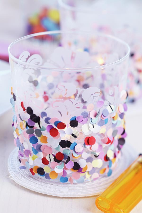 Tealight Holder Decorated With Confetti Photograph by Franziska Taube