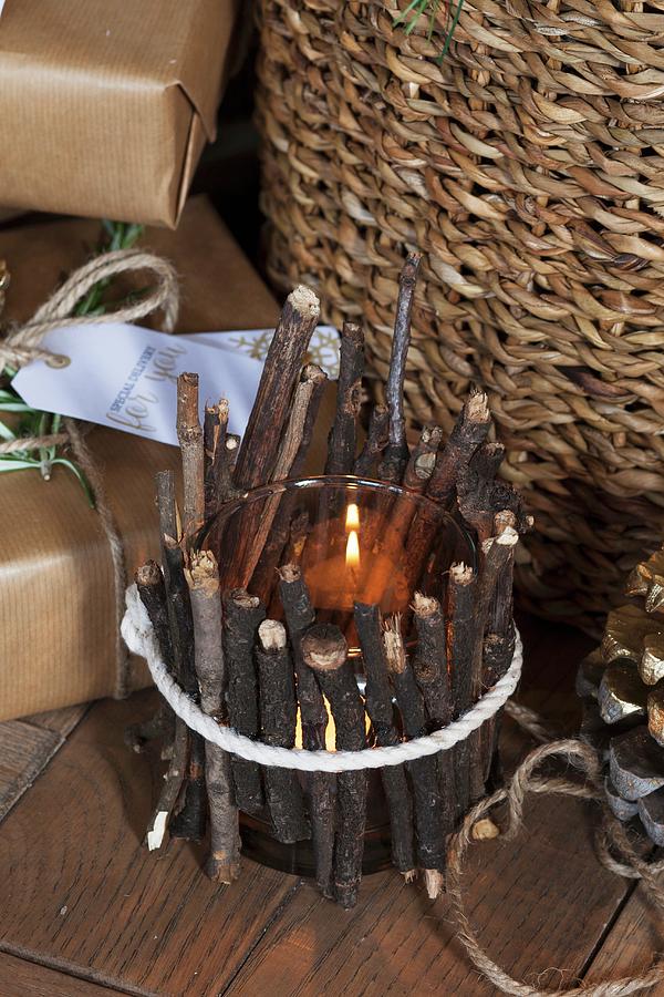 Tealight Holder Surrounded By Twigs Photograph by Great Stock!