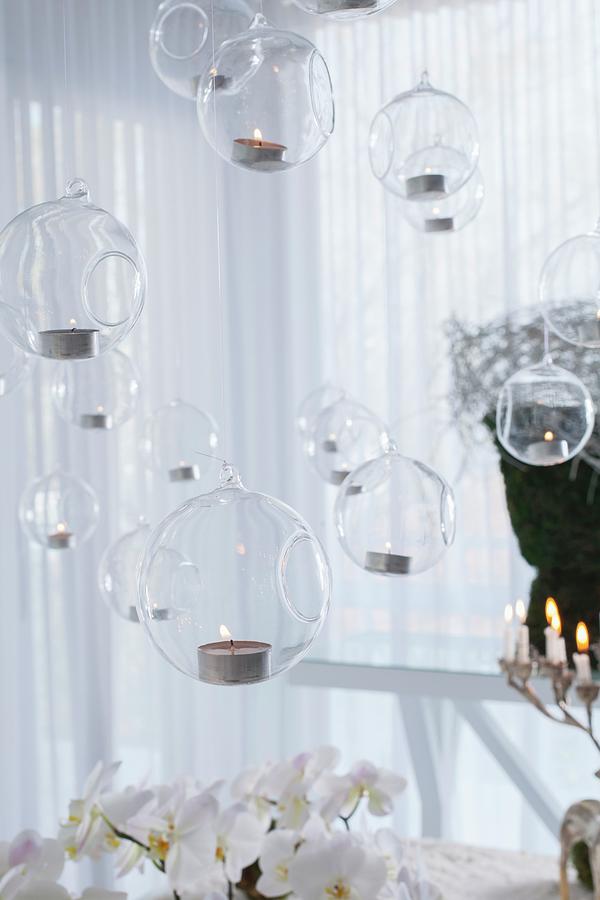 Tealights In Suspended In Glass Baubles Giving The Effect Of Floating Soap Bubbles Photograph by Great Stock!
