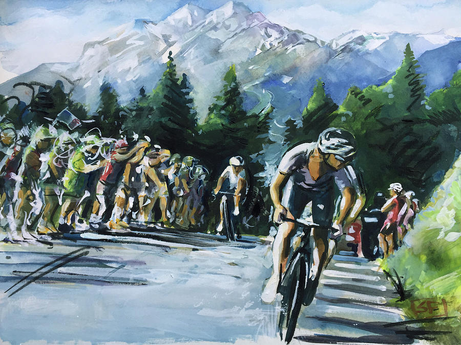 Team Sky in the Alpes Stage 11, 2018 Painting by Shirley Peters