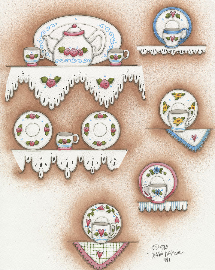 Teapot And Cups Painting by Debbie Mcmaster Teapot And Cups Painting by Debbie Mcmaster