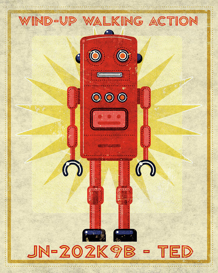 Typography Digital Art - Ted Box Art Robot by John W. Golden