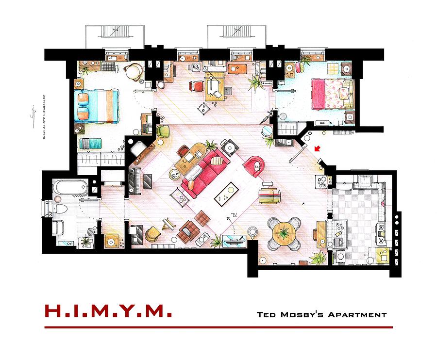 Ted Mosby's Apartment From Himym Drawing By Inaki Aliste Lizarralde 