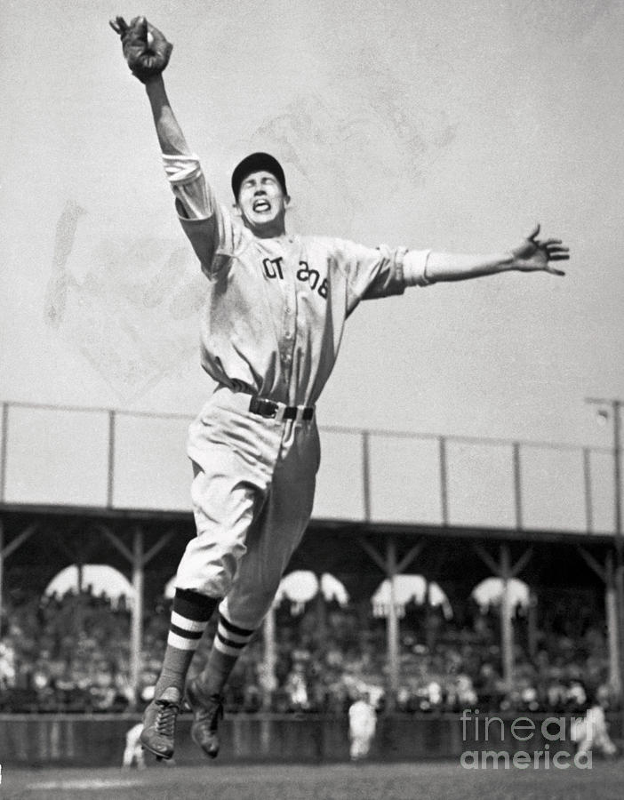 Ted Williams Jumping To Catch Baseball by Bettmann