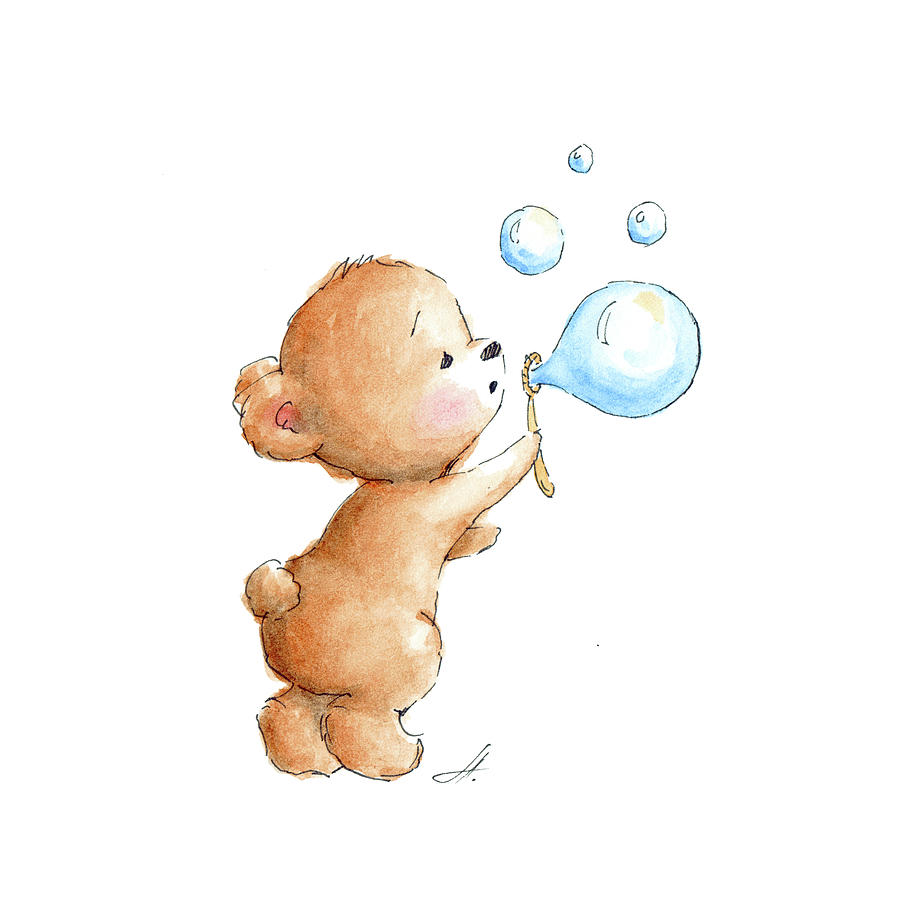 Animal Drawing - Teddy Bear Blowing Bubbles by Anna Abramskaya