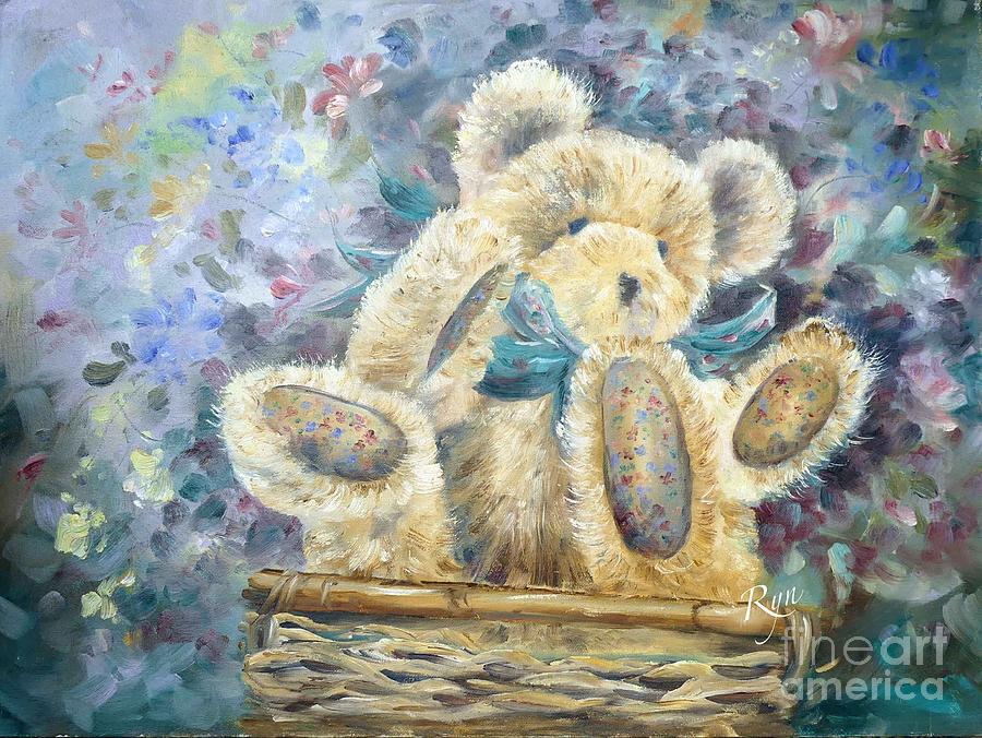 Teddy Bear in Basket Painting by Ryn Shell