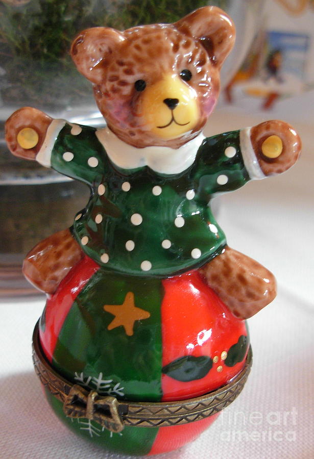 Teddy on a globe waiting for Christmas Photograph by Mariana Costa Weldon