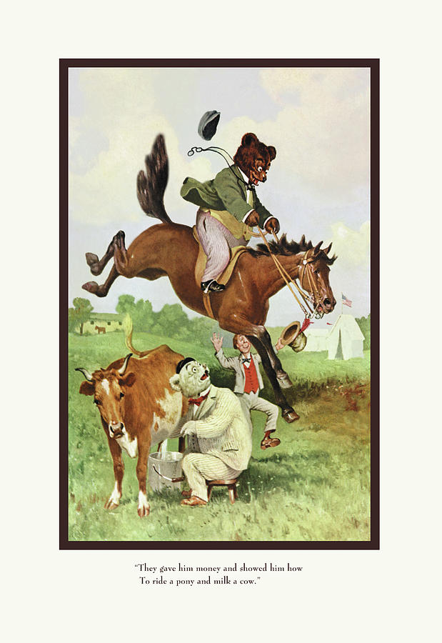 Teddy Roosevelts Bears: Teddy B and Teddy G on the Farm Painting by R.K. Culver / V. Floyd Campbell