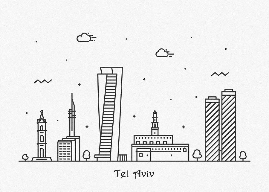 Tel Aviv Cityscape Travel Poster Drawing by Inspirowl Design
