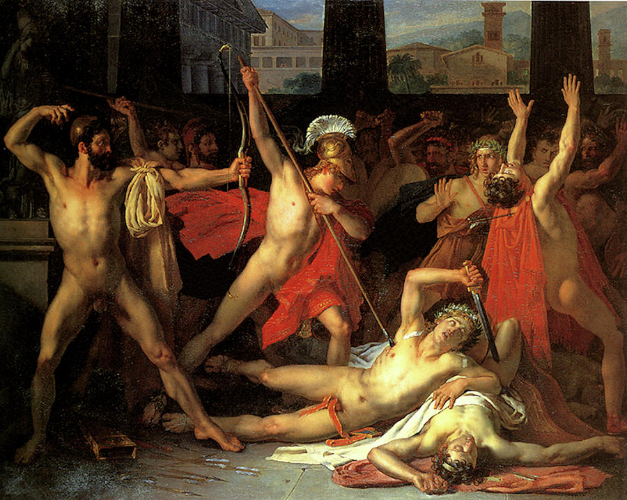 Telemachus killing the Suitors Painting by Leon Louis Vincent Paliere