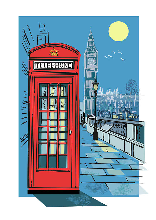 London Digital Art - Telephone Box by Jill White
