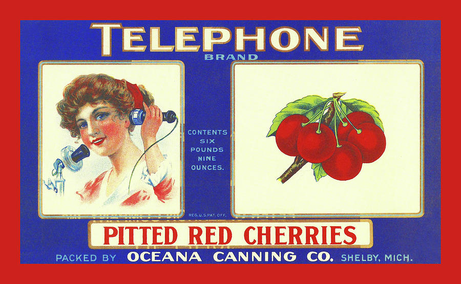 Telephone Brand Pitted Red Cherries packed in Shelby, Michigan.  The Painting by Unknown
