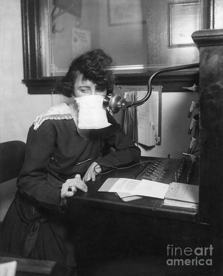 Telephone Operator With Mask Photograph by Bettmann