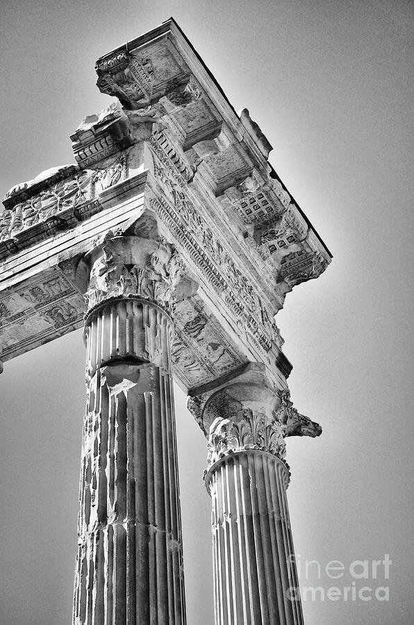 Temple of Apollo Sosianus Low Angle Detail Rome Italy Black and White Photograph by Shawn OBrien