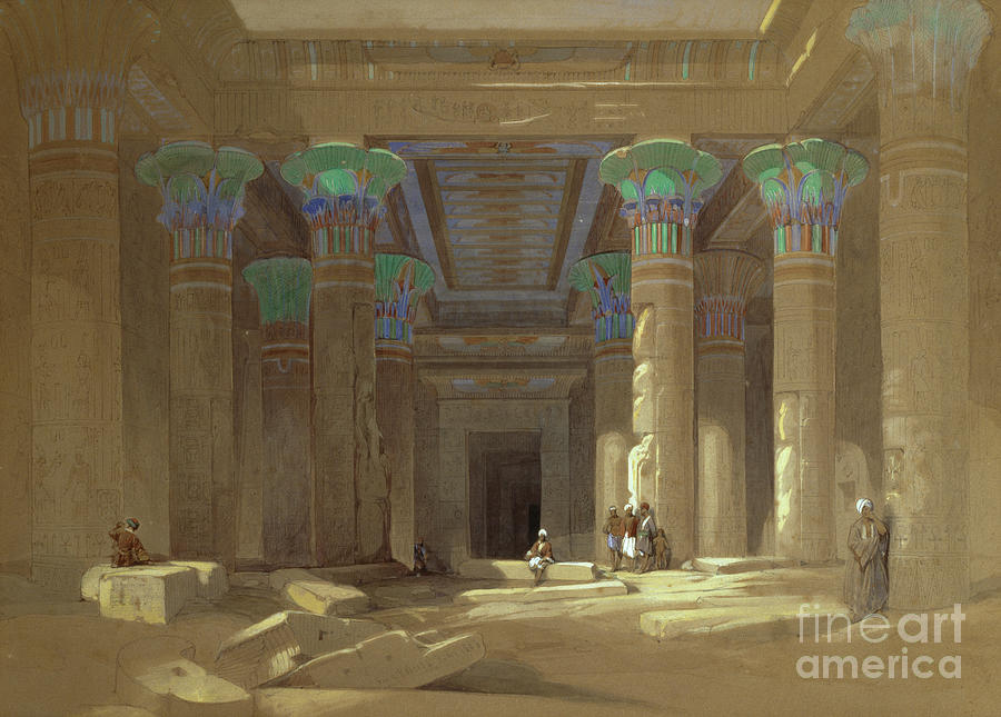 Temple Of Philae Egypt  Pencil Pen And Ink And Painting by David Roberts