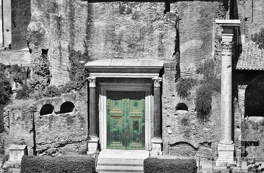 Temple of Romulus Green Bronze Door and Columns Roman Forum Rome Italy Color Splash Digital Art by Shawn OBrien
